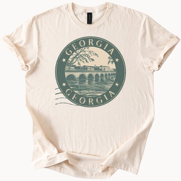 Gildan Tops - Georgia Bridge Graphic T Shirt River Scene Georgia State Art Tee Gift